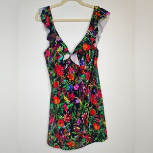 TAHARI Swimsuit Dress Ruffle Neckline Full Coverage Size Medium